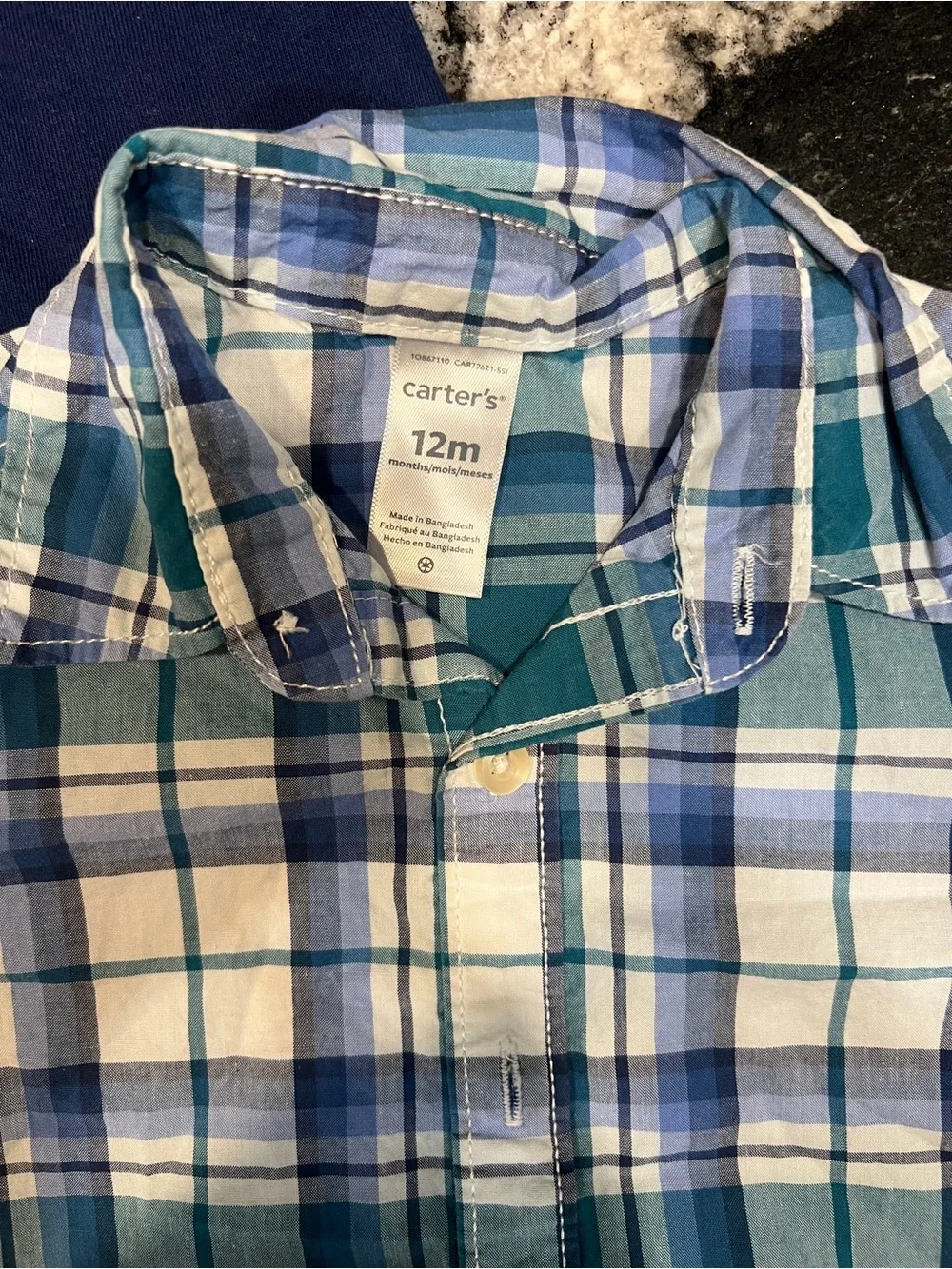 Carter’s Toddler Boy Shirt Bundle 12 Months | Navy Polo & Blue Plaid Button-Up